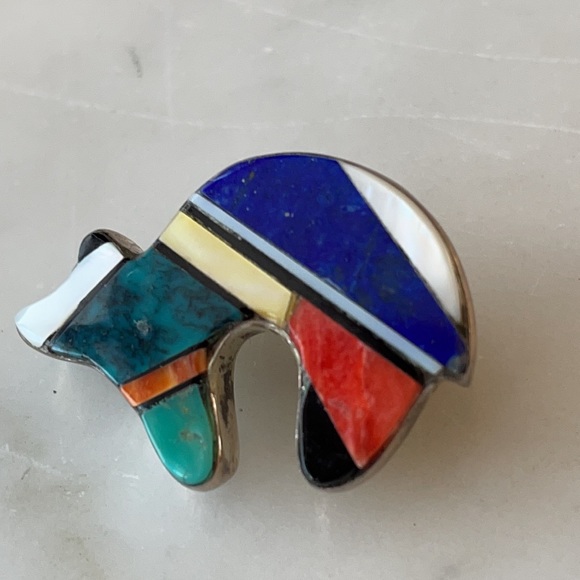 Vintage Charlie Bowie Navajo Native American Bear Pin and Pendant - Picture 4 of 14